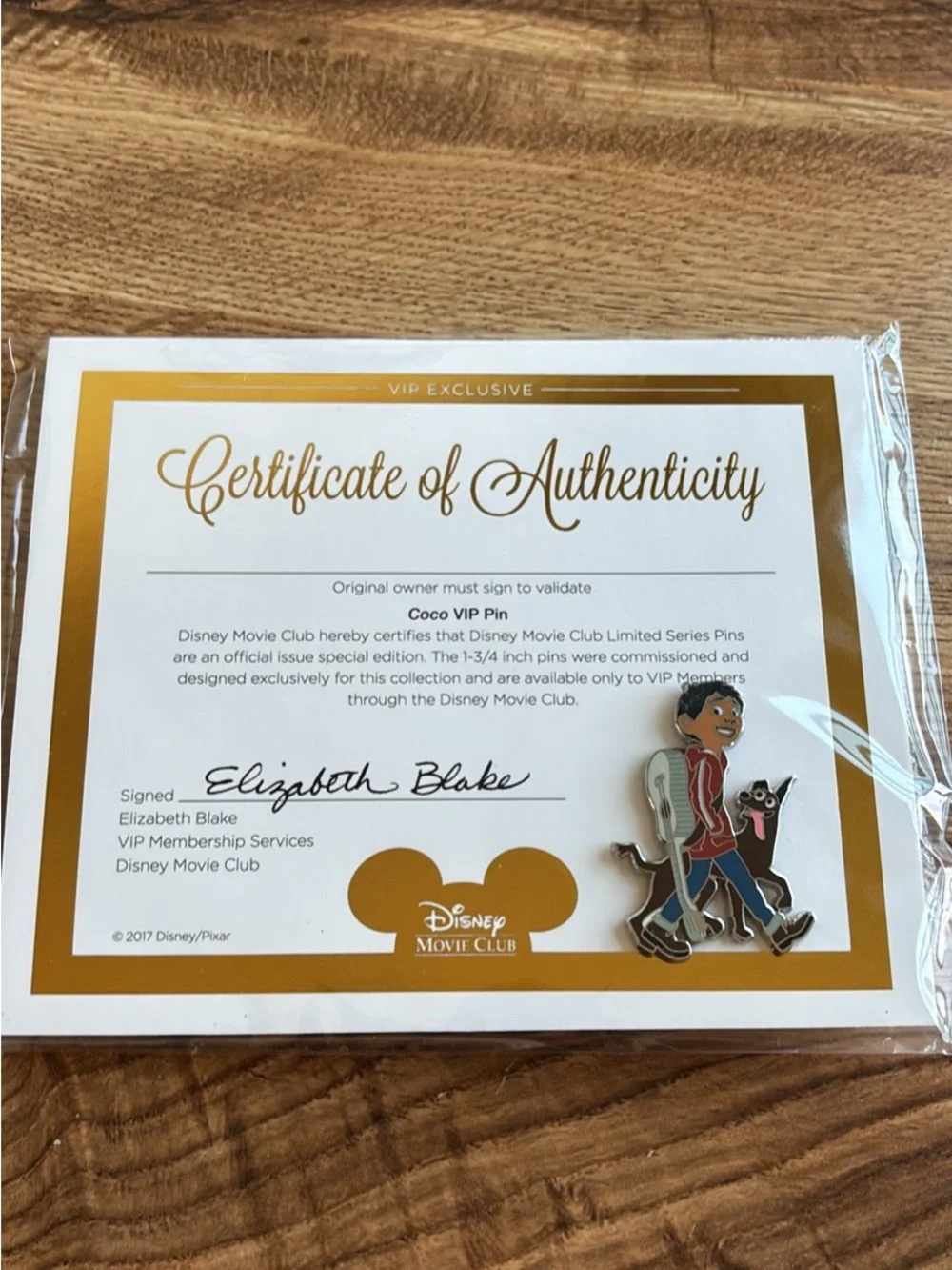 Coco Disney Movie Club VIP Exclusive Pin features Miguel and Dante with COA New